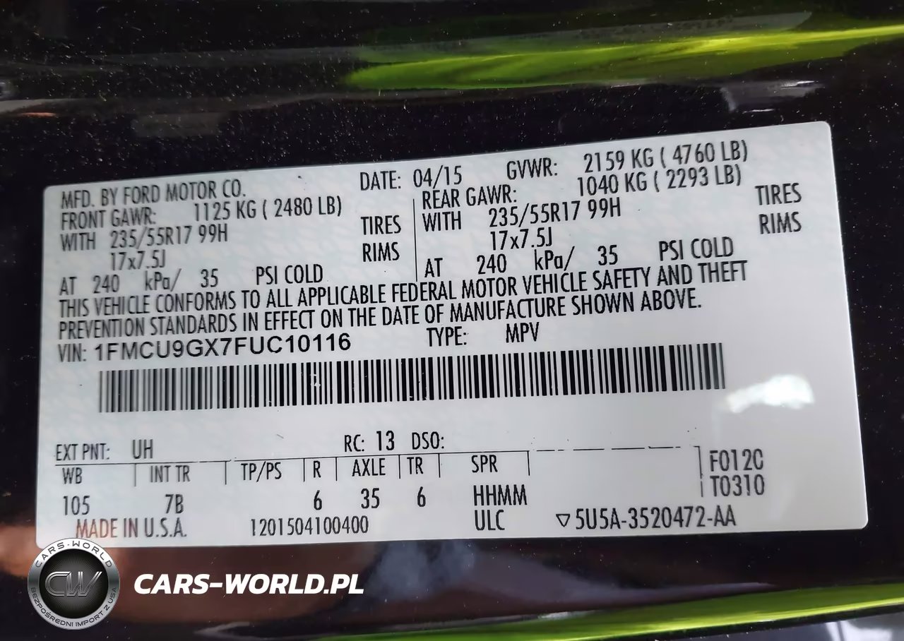 2015 Ford Escape Se VIN:1FMCU9GX7FUC10116 - 9