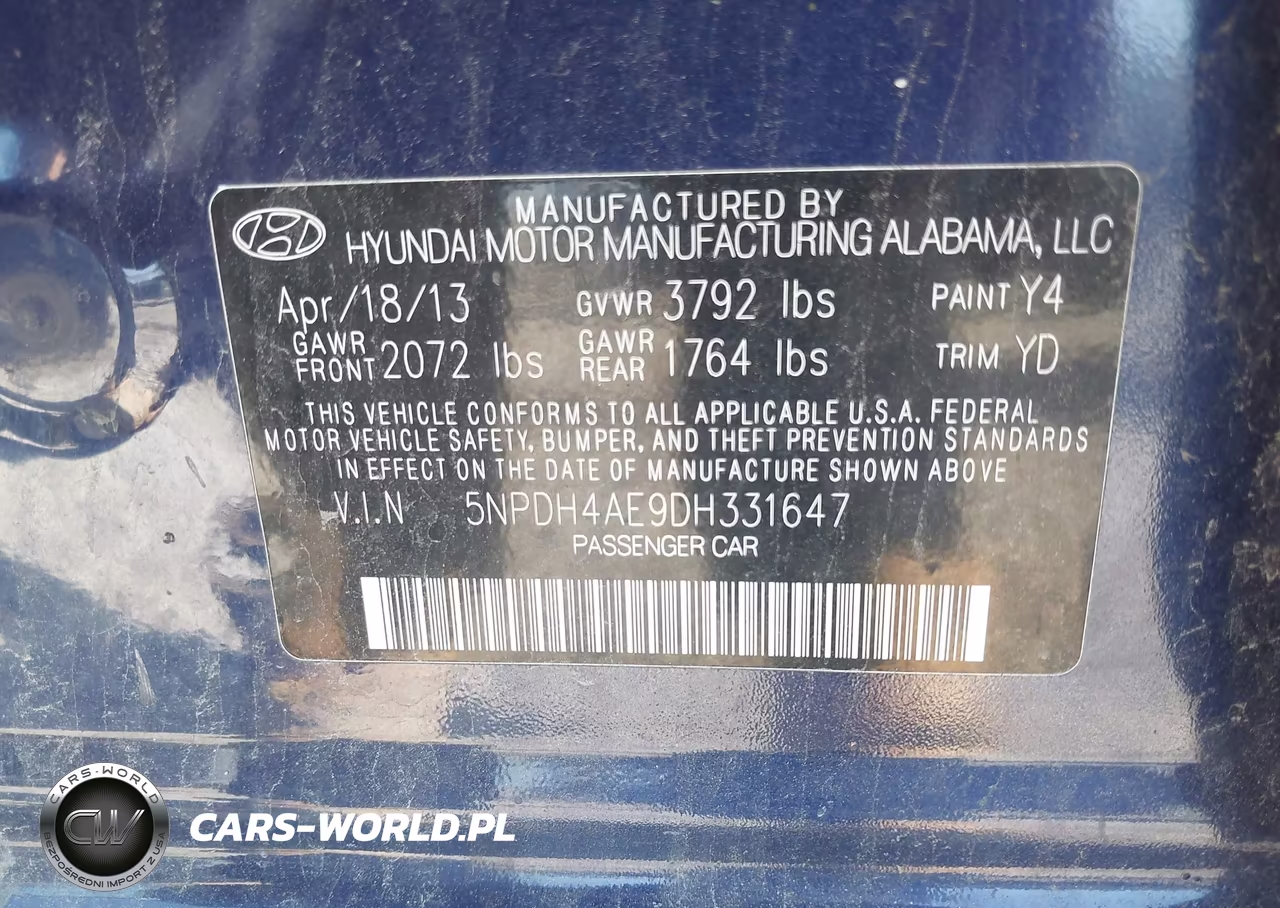 2013 Hyundai Elantra Gls VIN:5NPDH4AE9DH331647 - 9