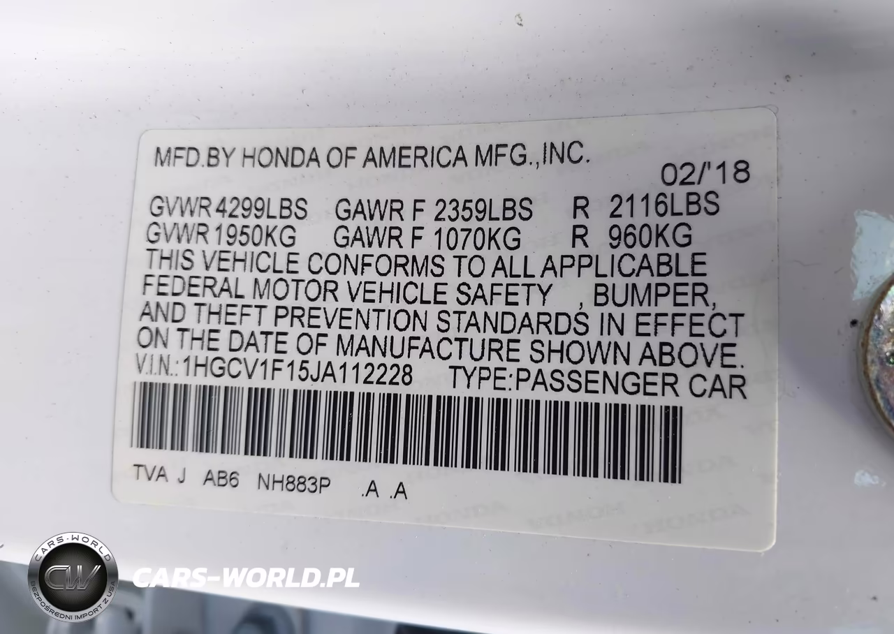 2018 Honda Accord Lx VIN:1HGCV1F15JA112228 - 9