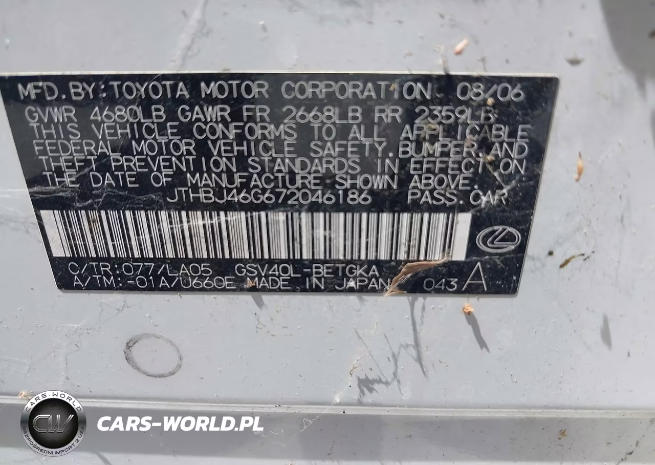 2007 Lexus Es 350 VIN:JTHBJ46G672046186 - 9