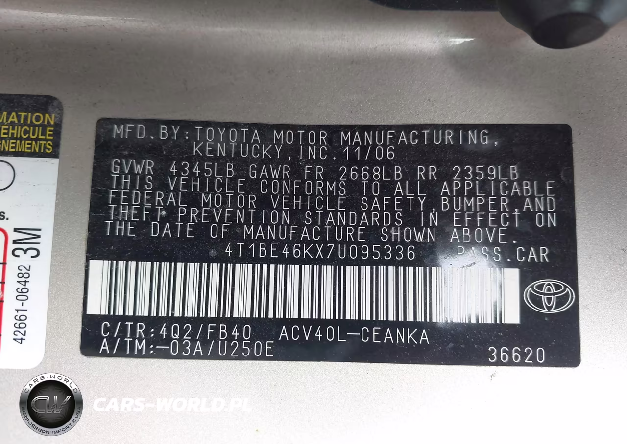 2007 Toyota Camry Le VIN:4T1BE46KX7U095336 - 9