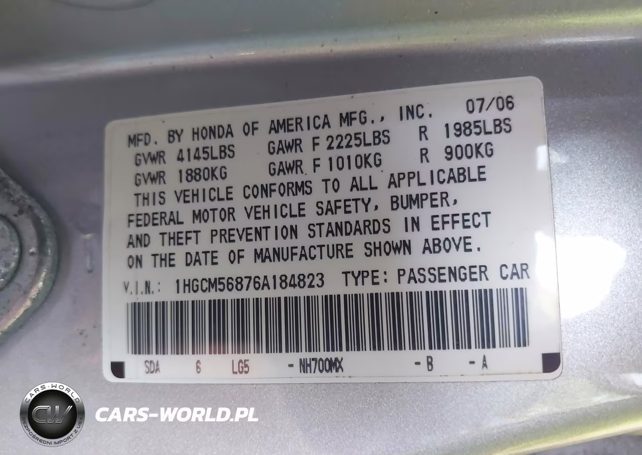 2006 Honda Accord 2.4 Ex VIN:1HGCM56876A184823 - 9