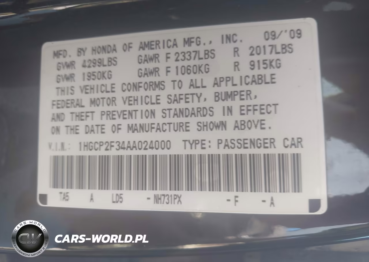 2010 Honda Accord 2.4 Lx VIN:1HGCP2F34AA024000 - 9