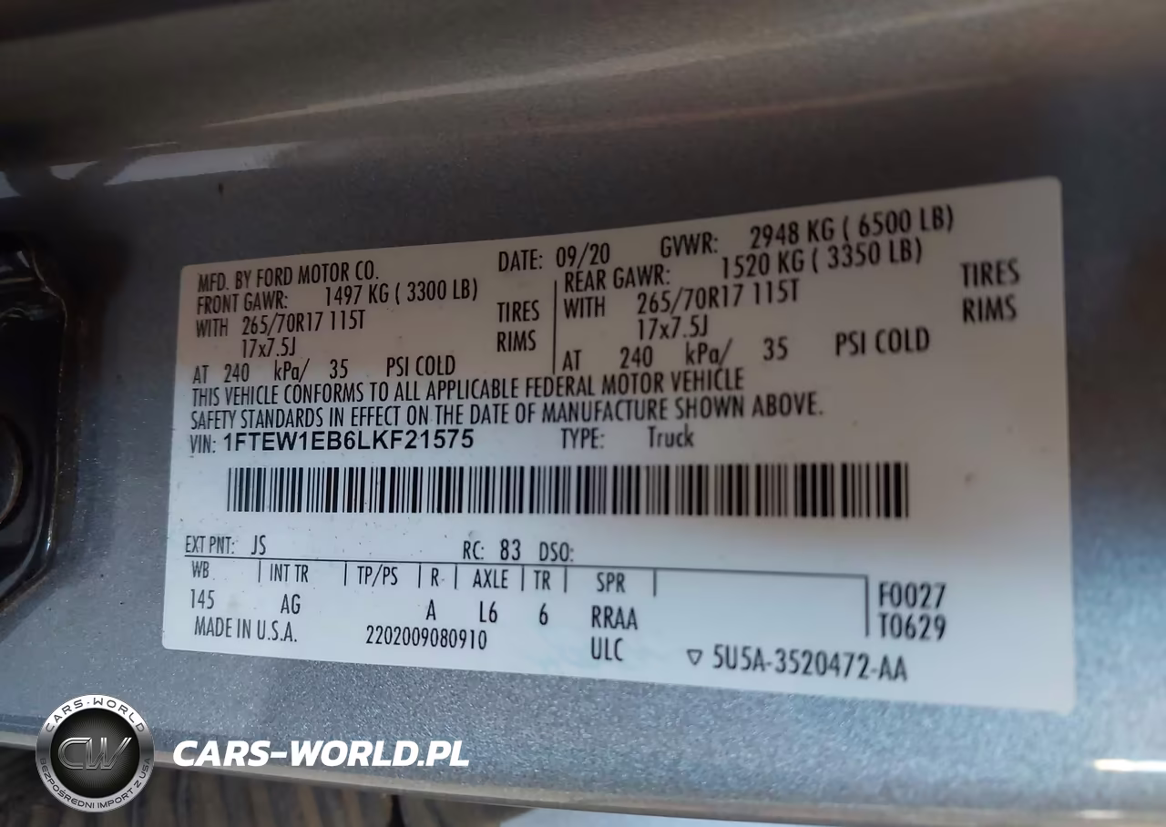 2020 Ford F-150 Xl VIN:1FTEW1EB6LKF21575 - 9