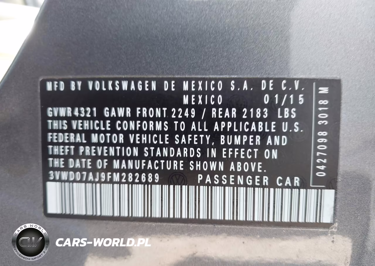 2015 Volkswagen Jetta 1.8T Se VIN:3VWD07AJ9FM282689 - 9