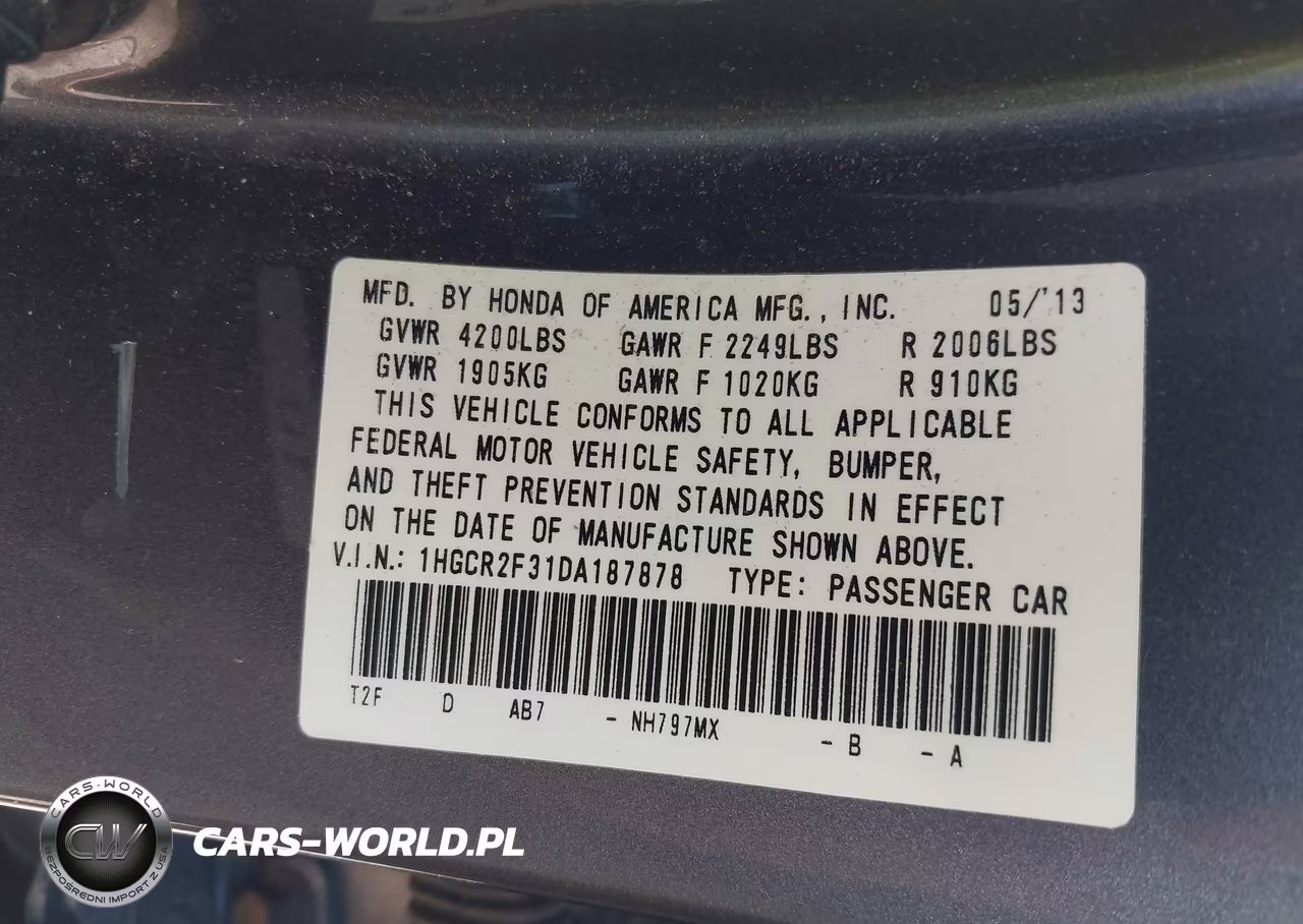 2013 Honda Accord Lx VIN:1HGCR2F31DA187878 - 9