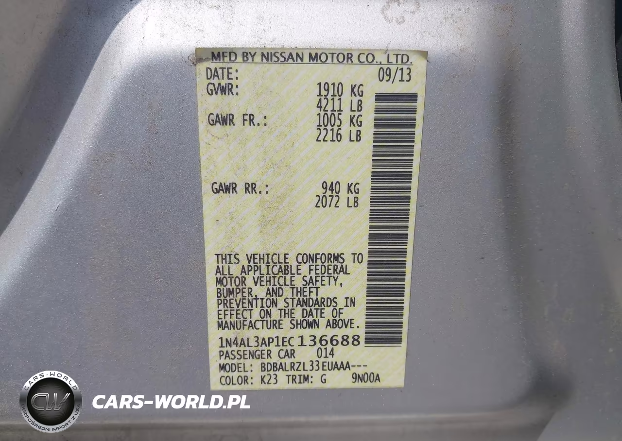 2014 Nissan Altima 2.5 S VIN:1N4AL3AP1EC136688 - 9