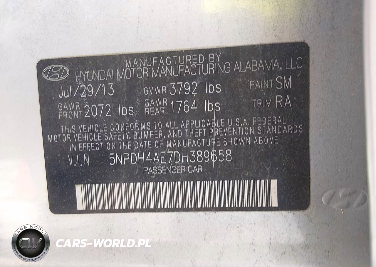 2013 Hyundai Elantra Gls VIN:5NPDH4AE7DH389658 - 9