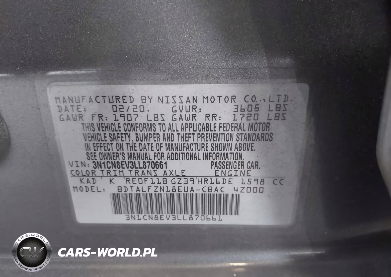 2020 Nissan Versa Sv Xtronic Cvt VIN:3N1CN8EV3LL870661 - 9