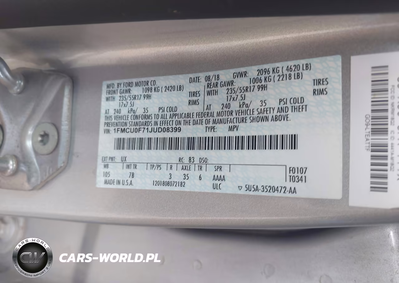 2018 Ford Escape S VIN:1FMCU0F71JUD08399 - 9