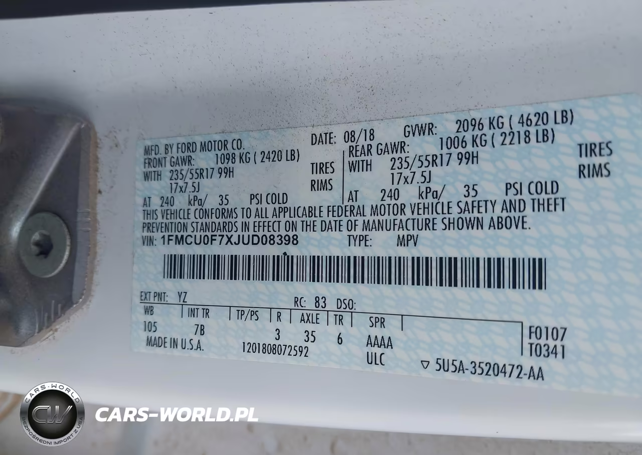 2018 Ford Escape S VIN:1FMCU0F7XJUD08398 - 9