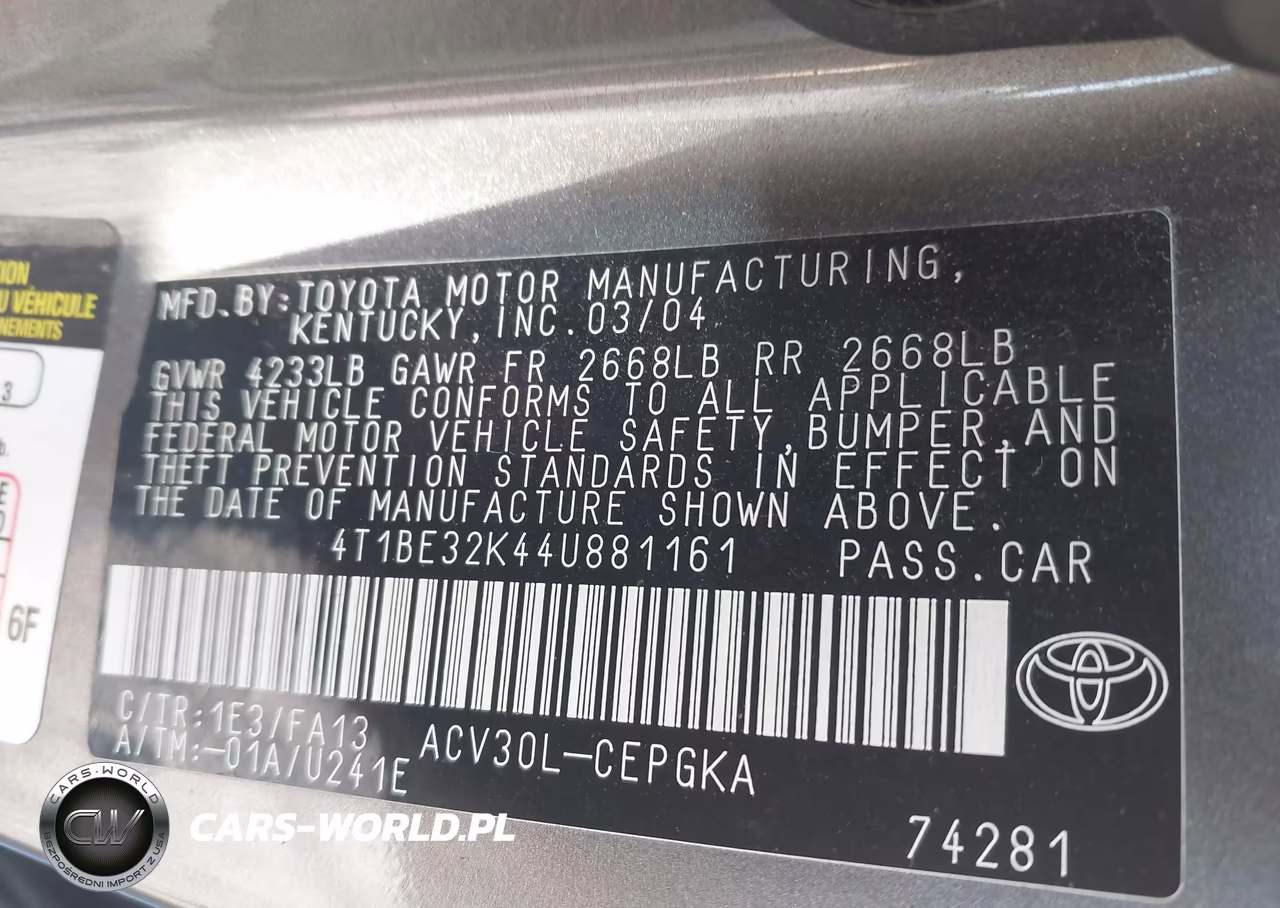2004 Toyota Camry Xle VIN:4T1BE32K44U881161 - 9