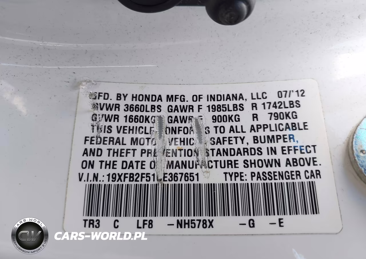 2012 Honda Civic Lx VIN:19XFB2F51CE367651 - 9