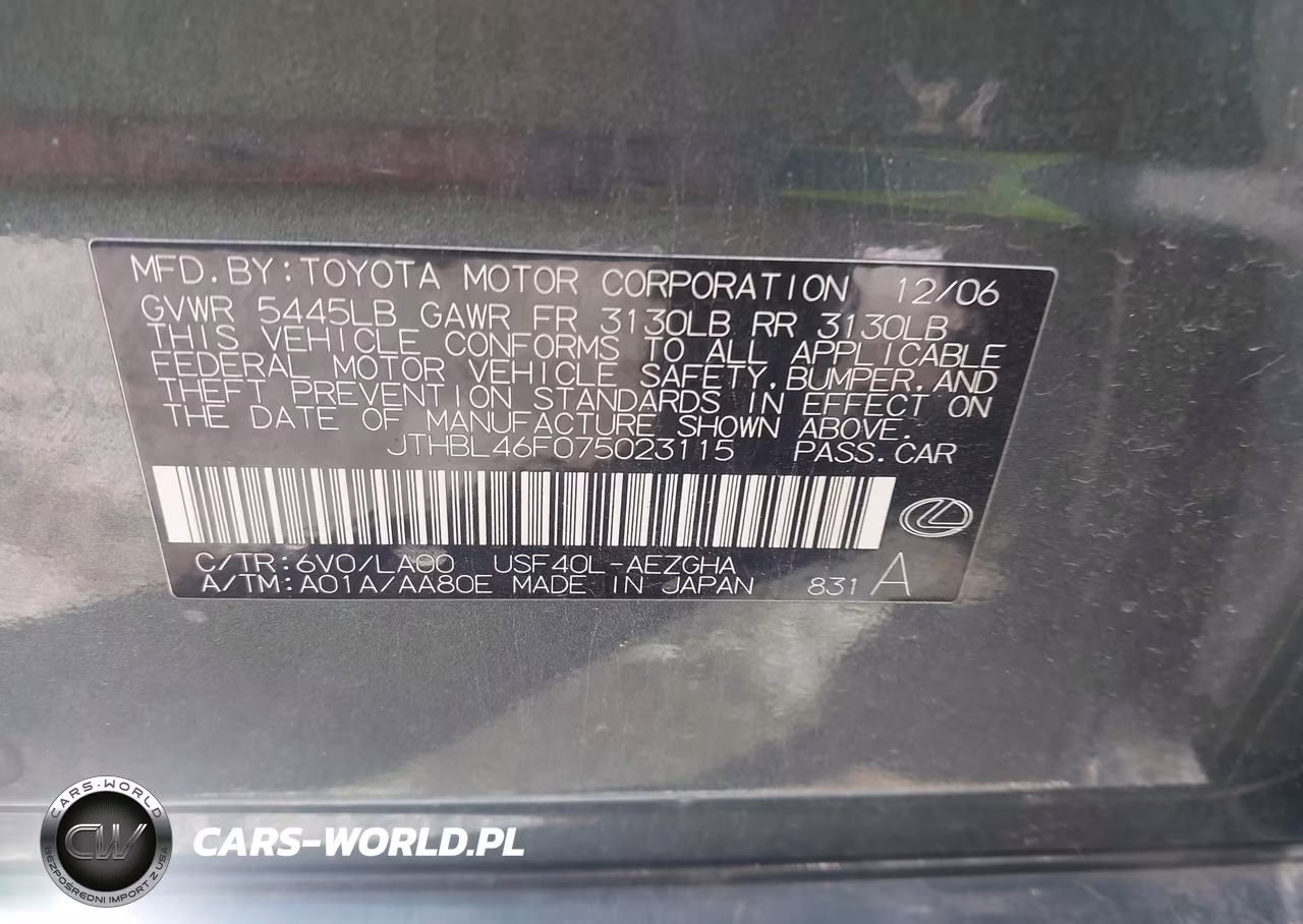 2007 Lexus Ls 460 VIN:JTHBL46F075023115 - 9