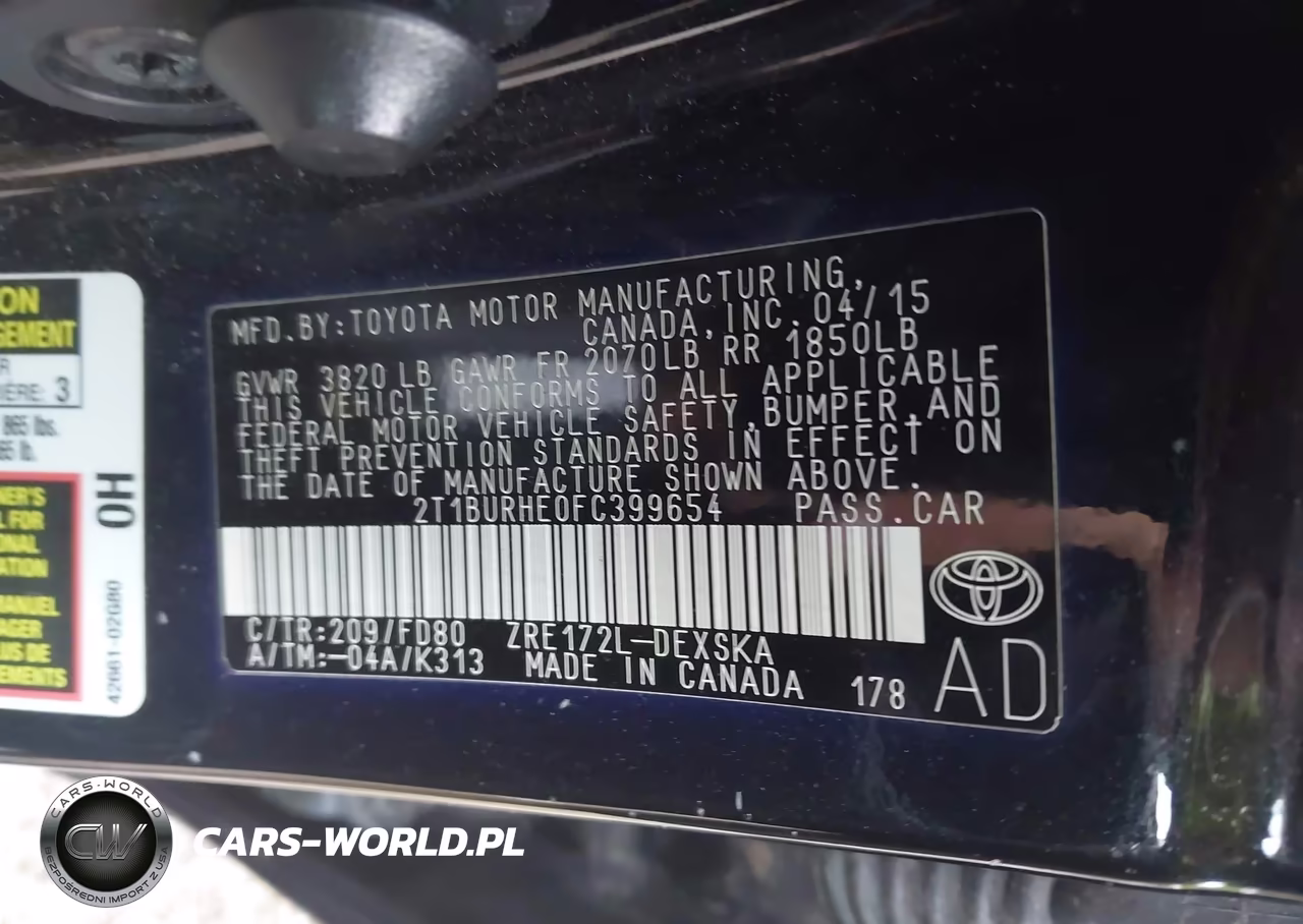 2015 Toyota Corolla S Plus VIN:2T1BURHE0FC399654 - 9
