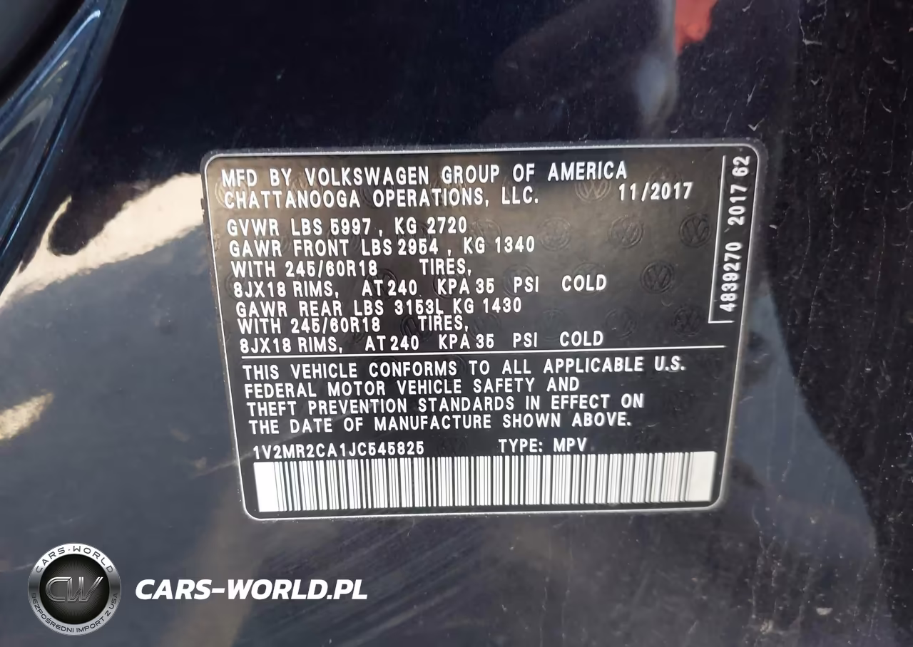2018 Volkswagen Atlas 3.6L V6 Sel VIN:1V2MR2CA1JC545825 - 9