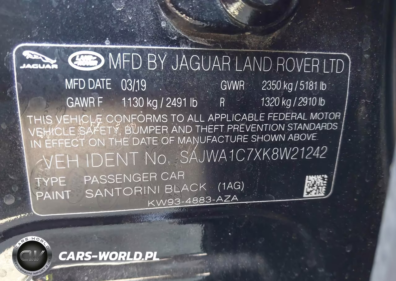 2019 XJ R - SPO XJ R - SPO R - SPORT VIN:SAJWA1C7XK8W21242 - 9