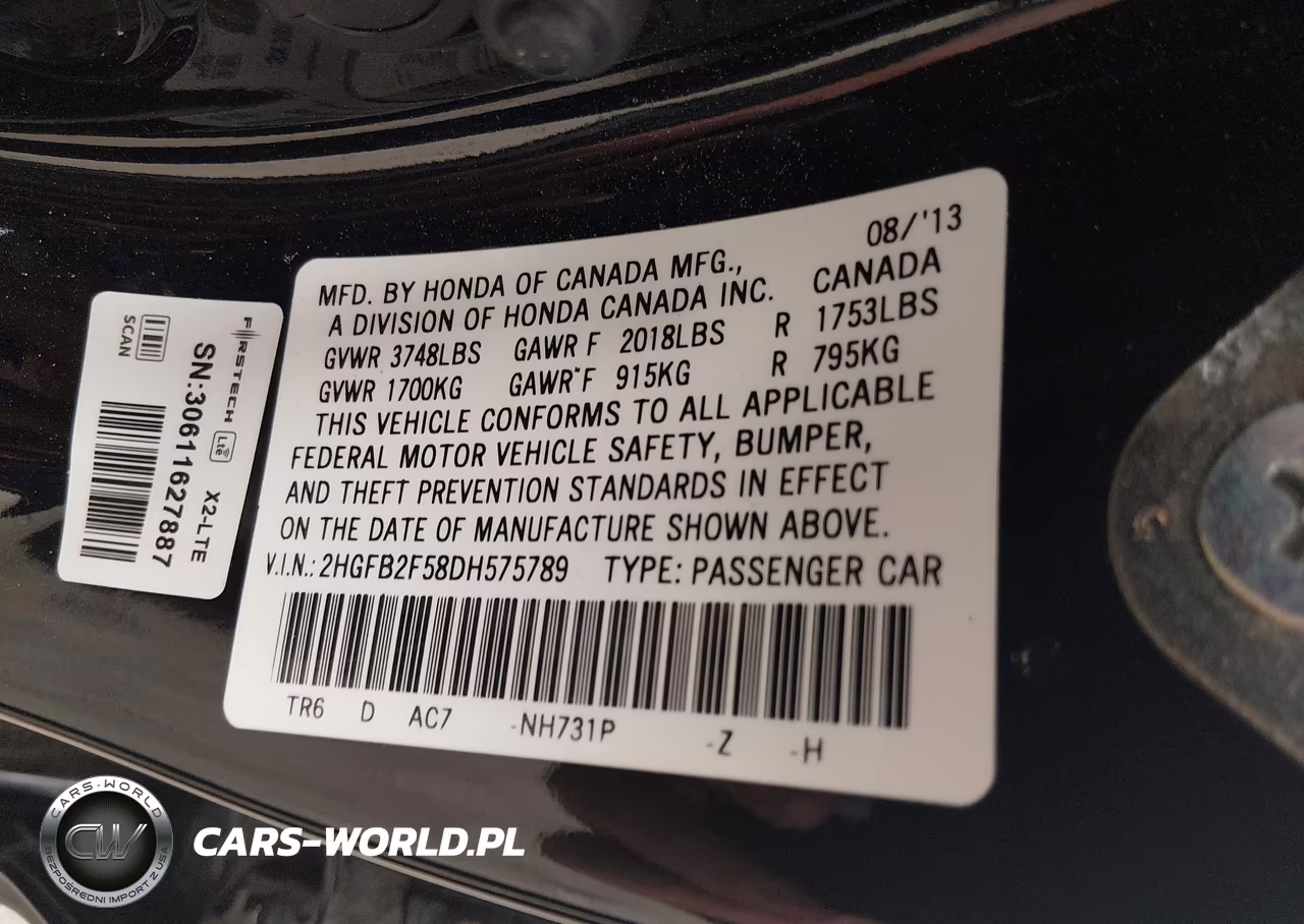 2013 Honda Civic Lx VIN:2HGFB2F58DH575789 - 9