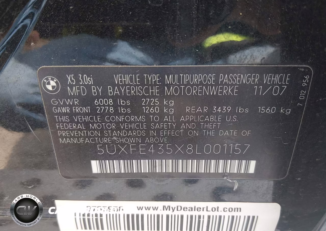 2008 BMW X5 3.0Si VIN:5UXFE435X8L001157 - 9
