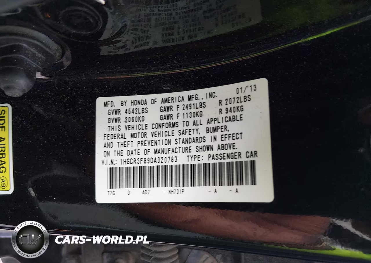 2013 Honda Accord Ex-L V-6 VIN:1HGCR3F89DA020783 - 9