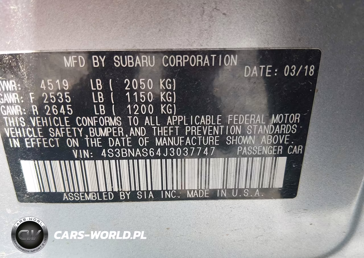 2018 Subaru Legacy 2.5I Sport VIN:4S3BNAS64J3037747 - 9