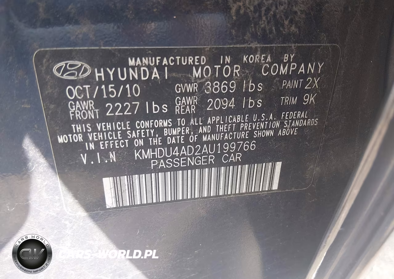 2010 Hyundai Elantra Gls VIN:KMHDU4AD2AU199766 - 9