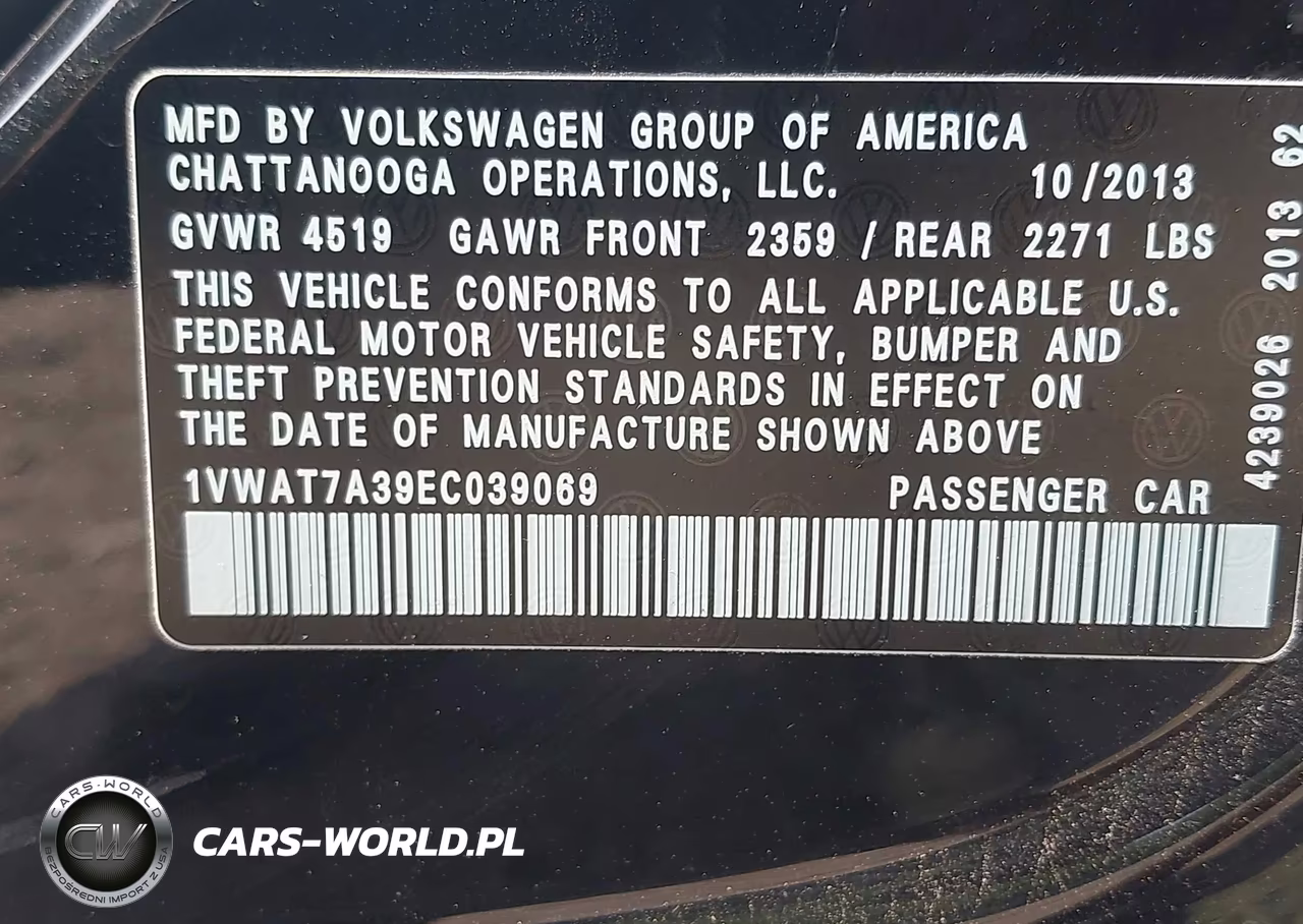 2014 Volkswagen Passat 1.8T Wolfsburg Edition VIN:1VWAT7A39EC039069 - 9