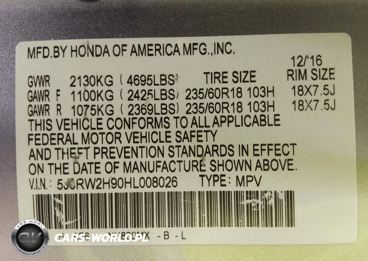 2017 Honda Cr-V Touring VIN:5J6RW2H90HL008026 - 9