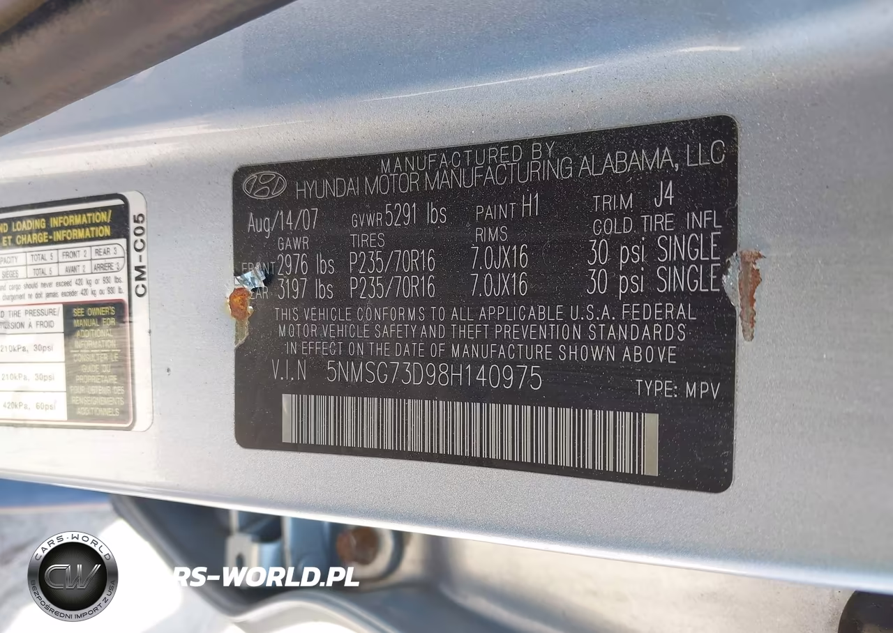 2008 Hyundai Santa Fe Gls VIN:5NMSG73D98H140975 - 9
