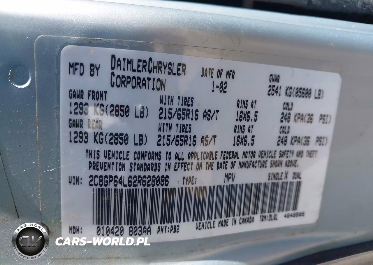 2002 Chrysler Town & Country Limited VIN:2C8GP64L62R628086 - 9