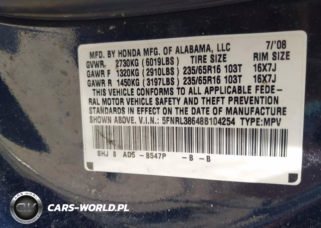 2008 Honda Odyssey Ex-L VIN:5FNRL38648B104254 - 9