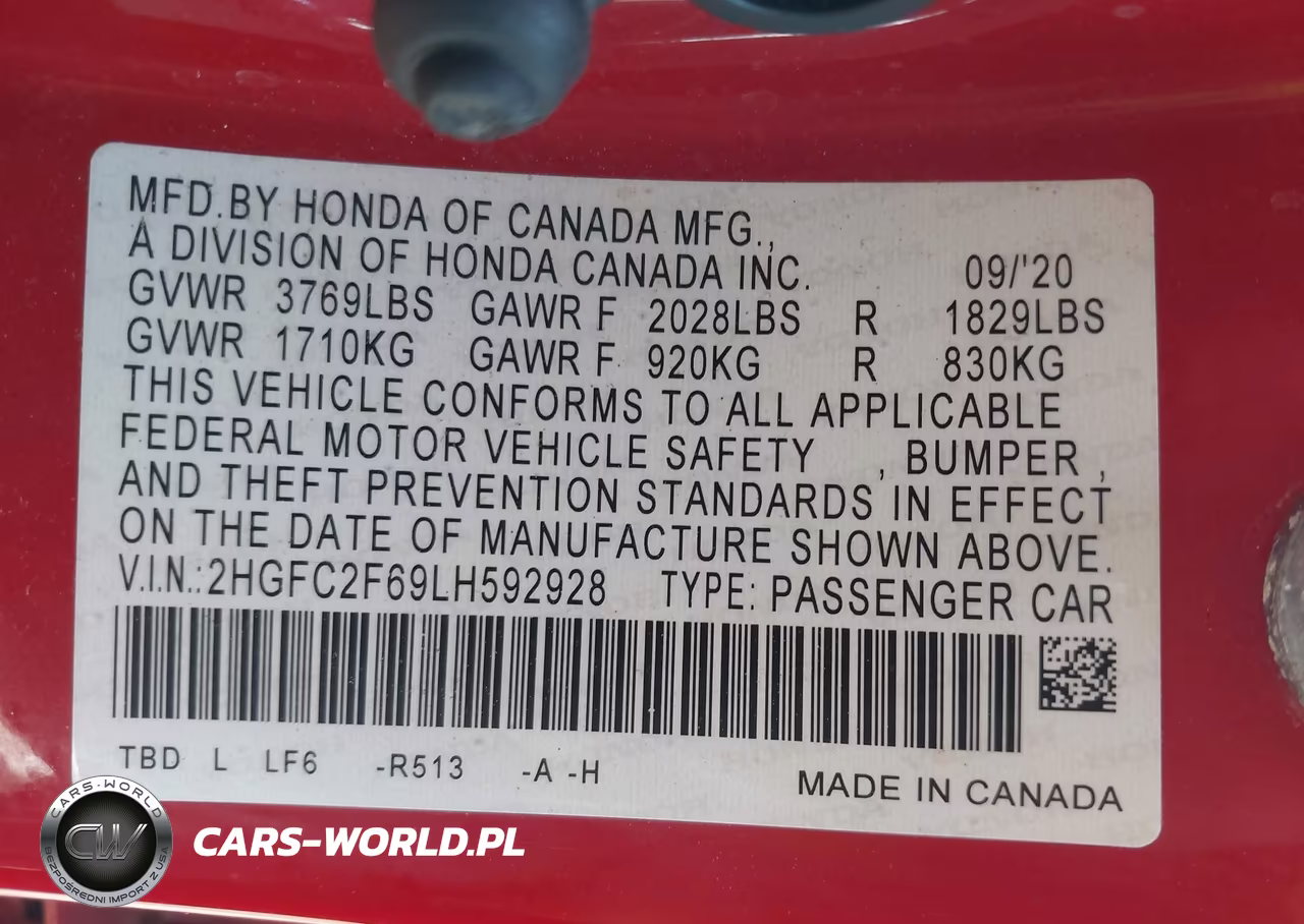 2020 Honda Civic Lx VIN:2HGFC2F69LH592928 - 9