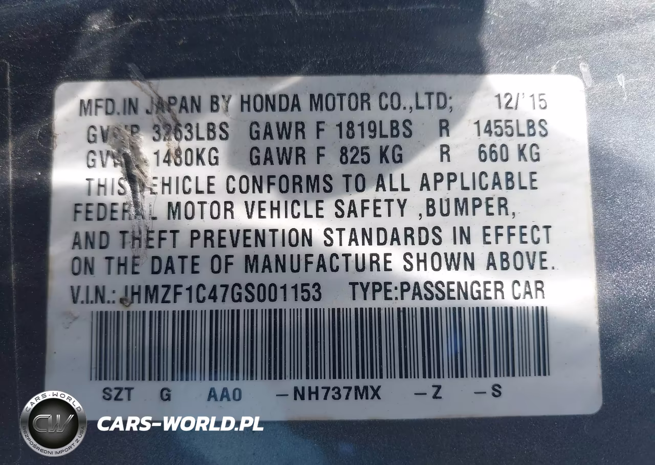 2016 Honda Cr-Z Lx VIN:JHMZF1C47GS001153 - 9