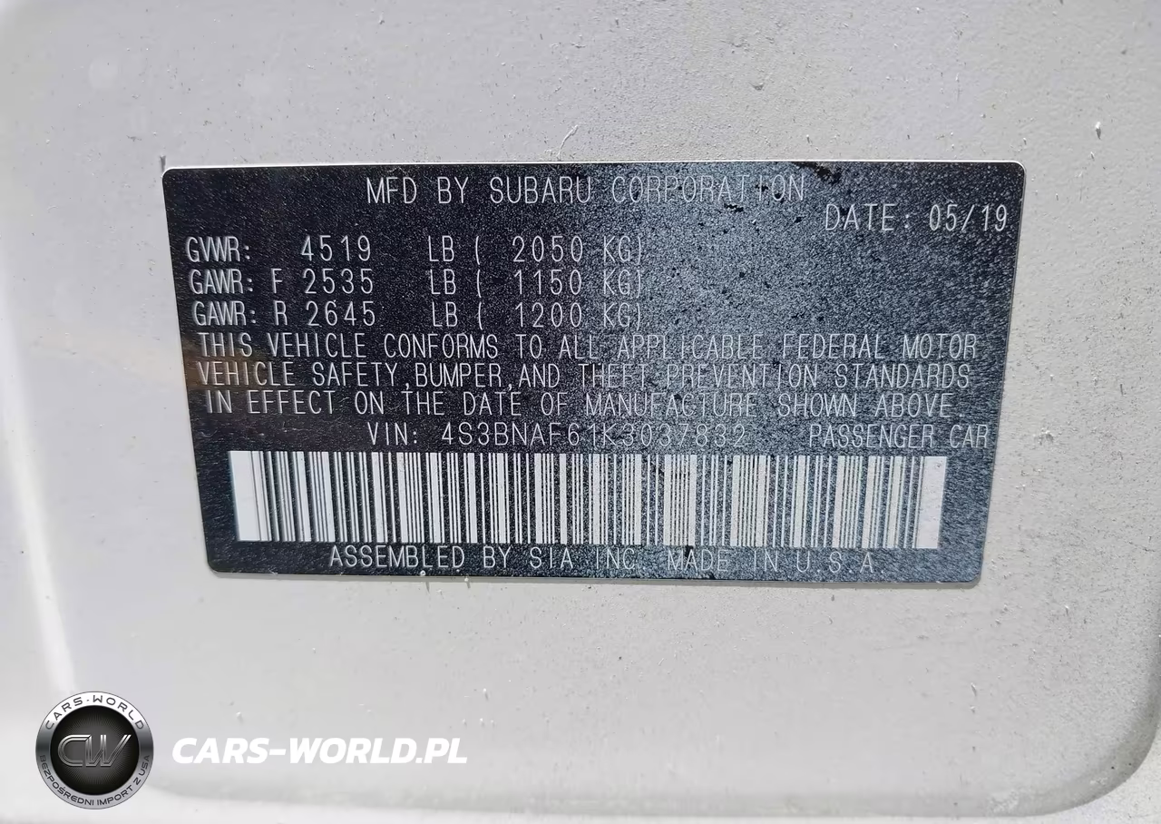 2019 Subaru Legacy 2.5I Premium VIN:4S3BNAF61K3037832 - 9