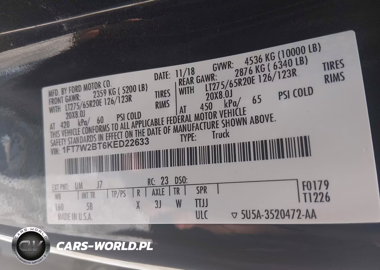 2019 Ford F-250 VIN:1FT7W2BT6KED22633 - 9
