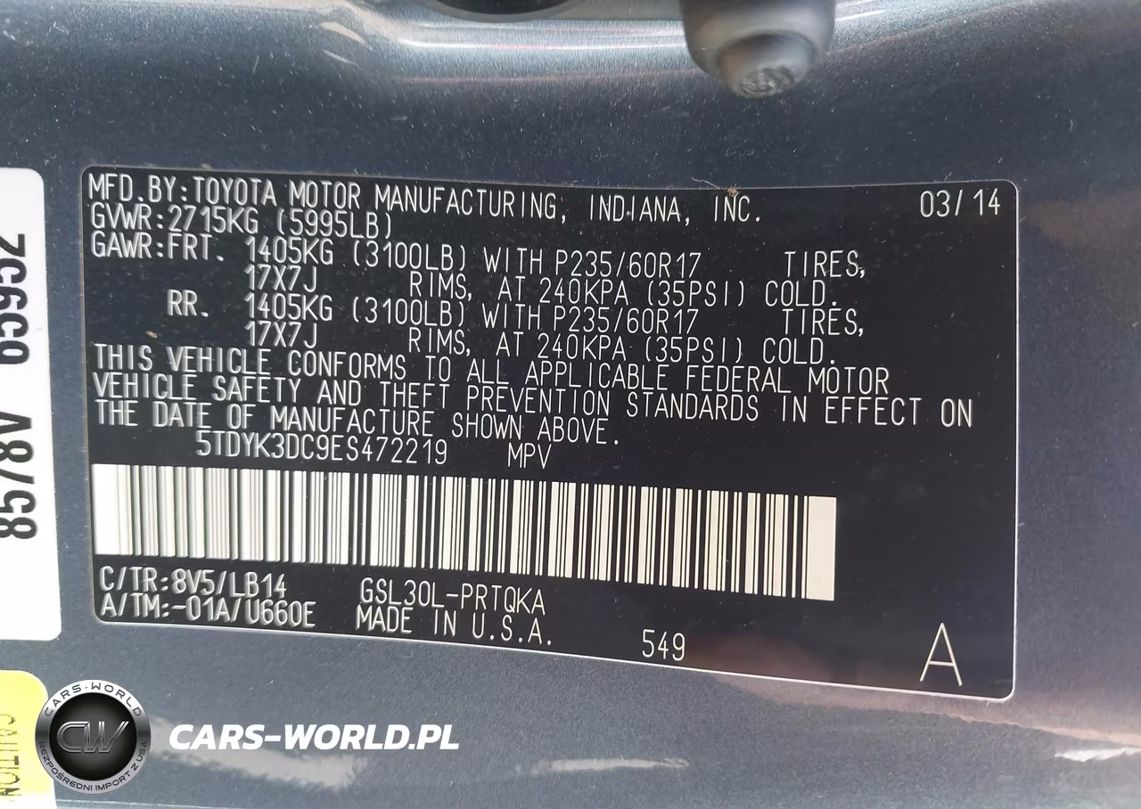 2014 Toyota Sienna Xle V6 8 Passenger VIN:5TDYK3DC9ES472219 - 9