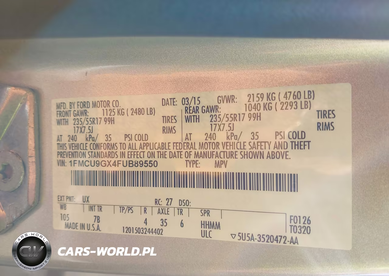 2015 Ford Escape Se VIN:1FMCU9GX4FUB89550 - 9