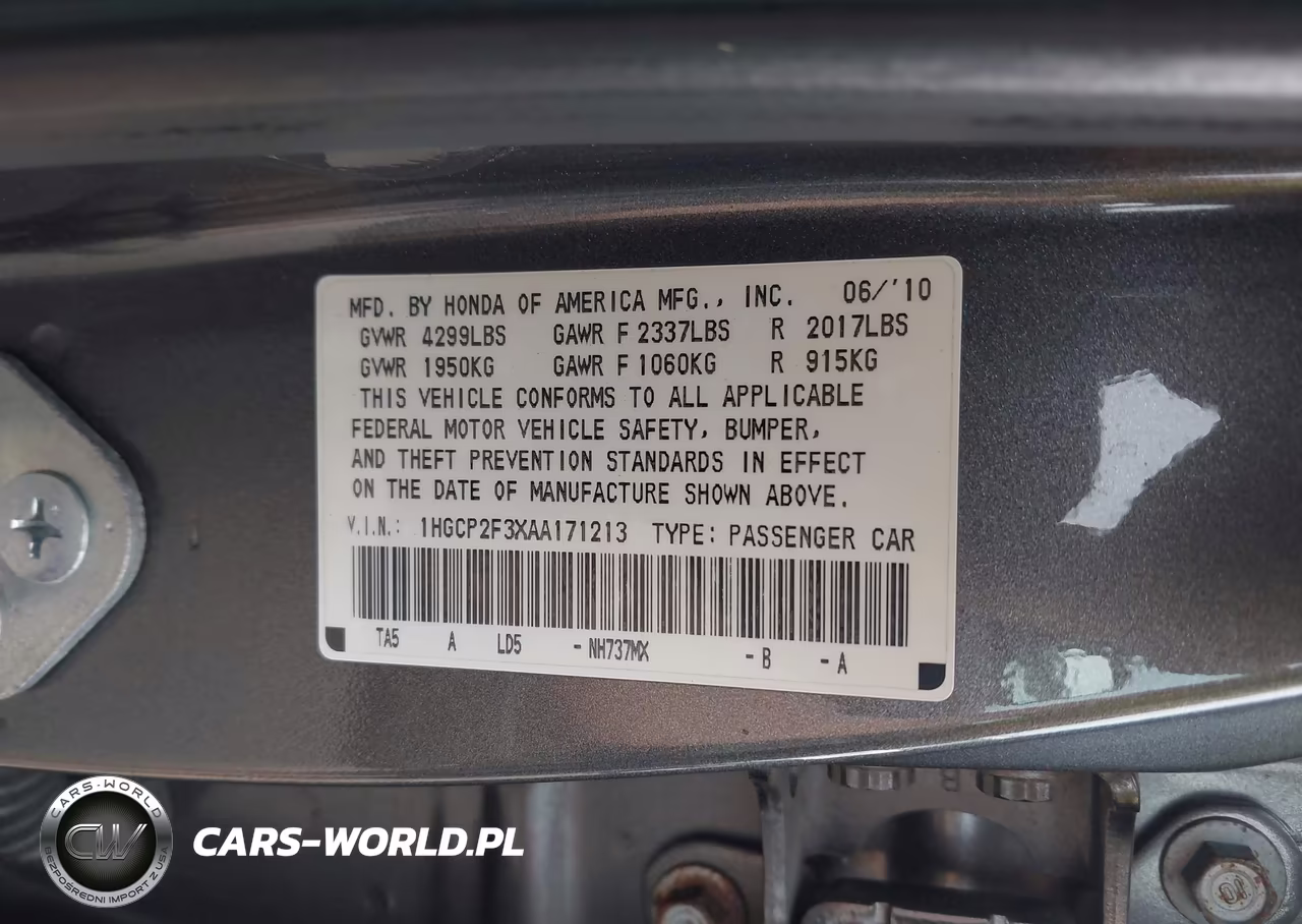 2010 Honda Accord 2.4 Lx VIN:1HGCP2F3XAA171213 - 9