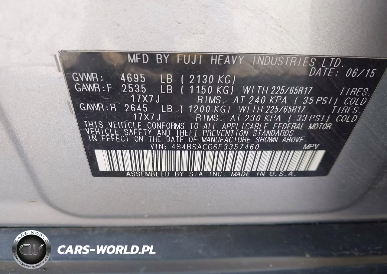 2015 Subaru Outback 2.5I Premium VIN:4S4BSACC6F3357460 - 9