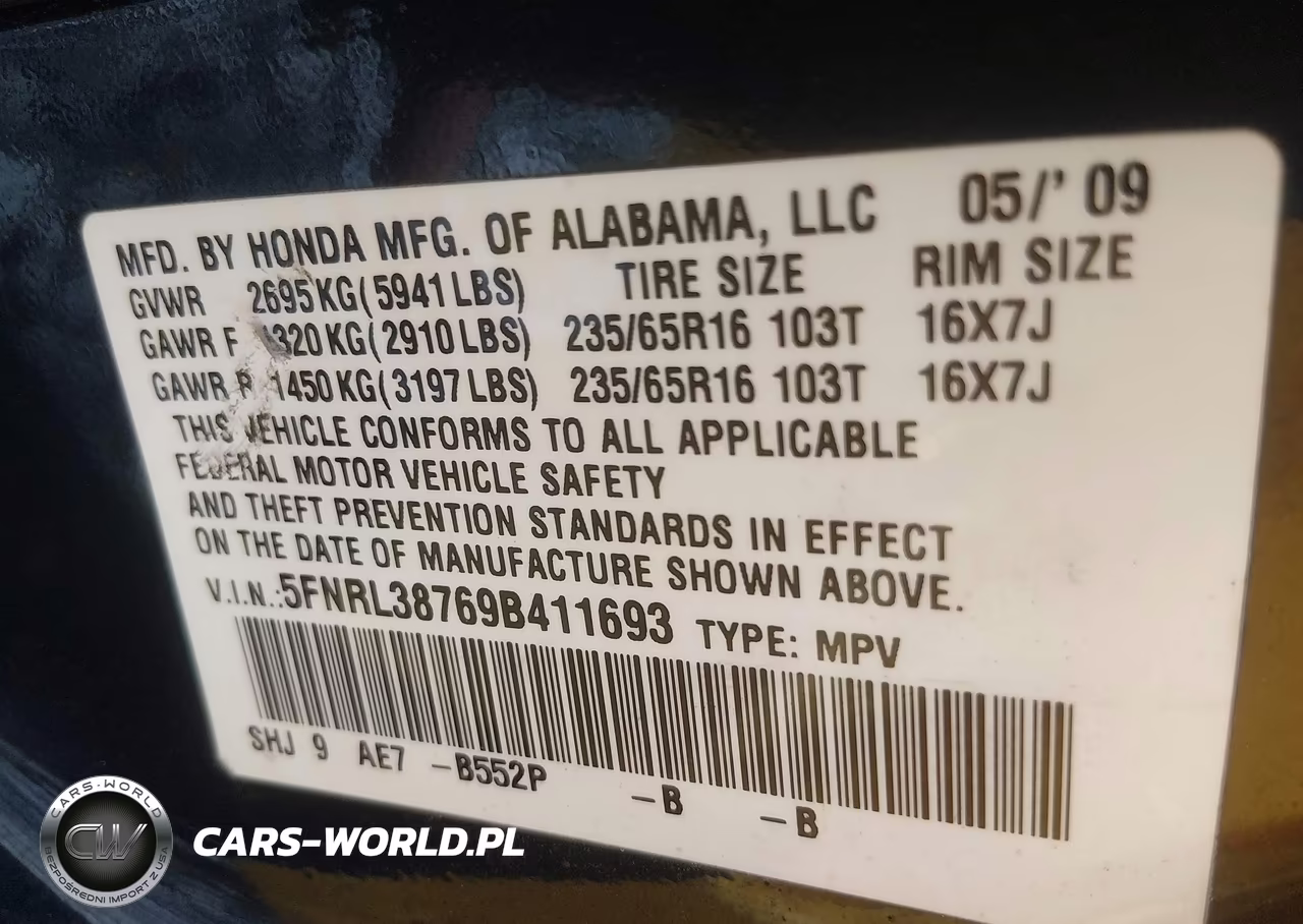 2009 Honda Odyssey Ex-L VIN:5FNRL38769B411693 - 9