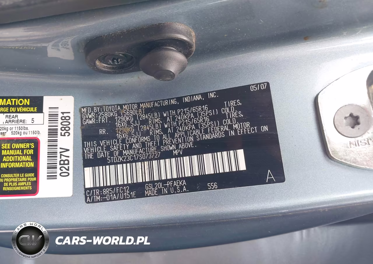 2007 Toyota Sienna Le VIN:5TDZK23C17S073727 - 9