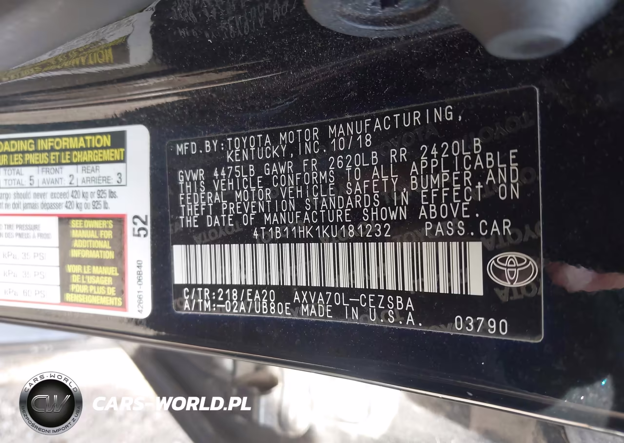 2019 Toyota Camry Se VIN:4T1B11HK1KU181232 - 9