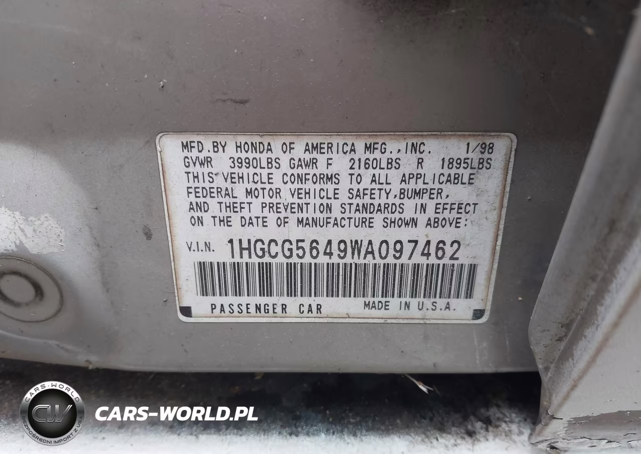 1998 Honda Accord Lx VIN:1HGCG5649WA097462 - 9