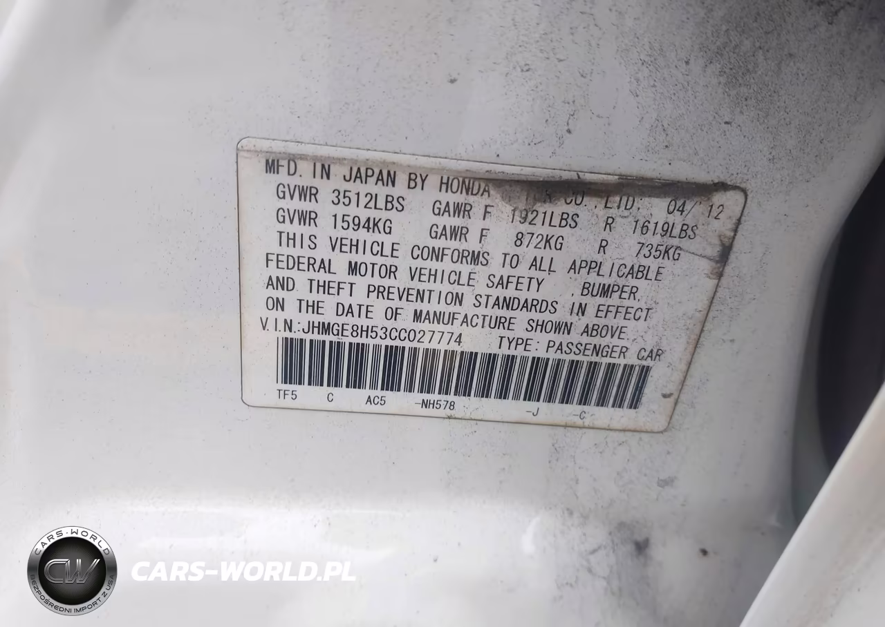 2012 Honda Fit Sport VIN:JHMGE8H53CC027774 - 9
