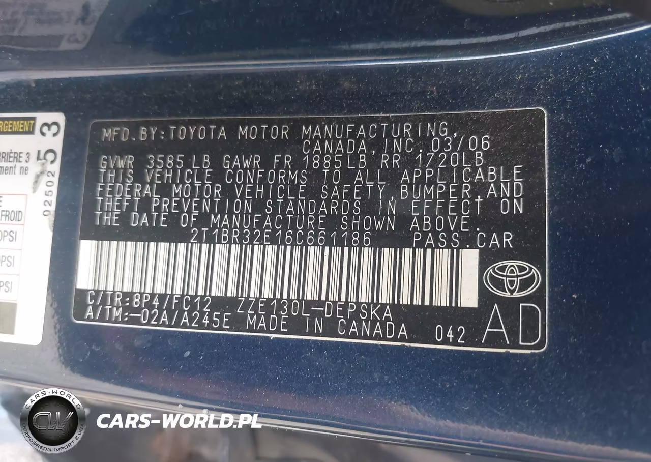 2006 Toyota Corolla S VIN:2T1BR32E16C661186 - 9