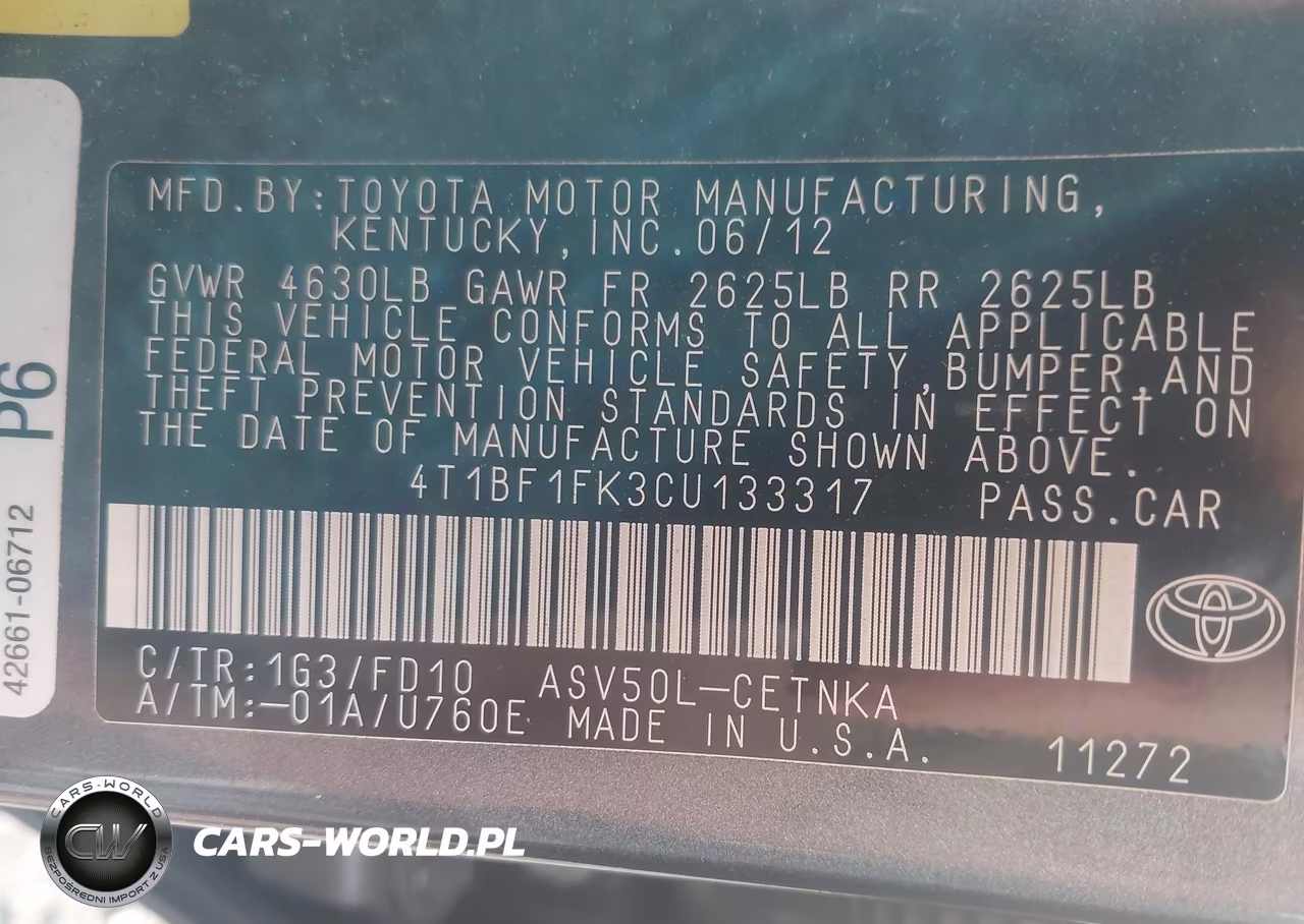 2012 Toyota Camry Le VIN:4T1BF1FK3CU133317 - 9