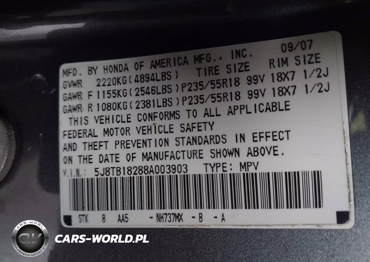 2008 Acura Rdx VIN:5J8TB18288A003903 - 9