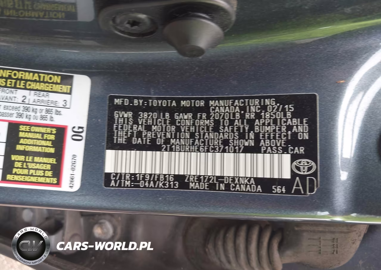 2015 Toyota Corolla Le VIN:2T1BURHE6FC371017 - 9