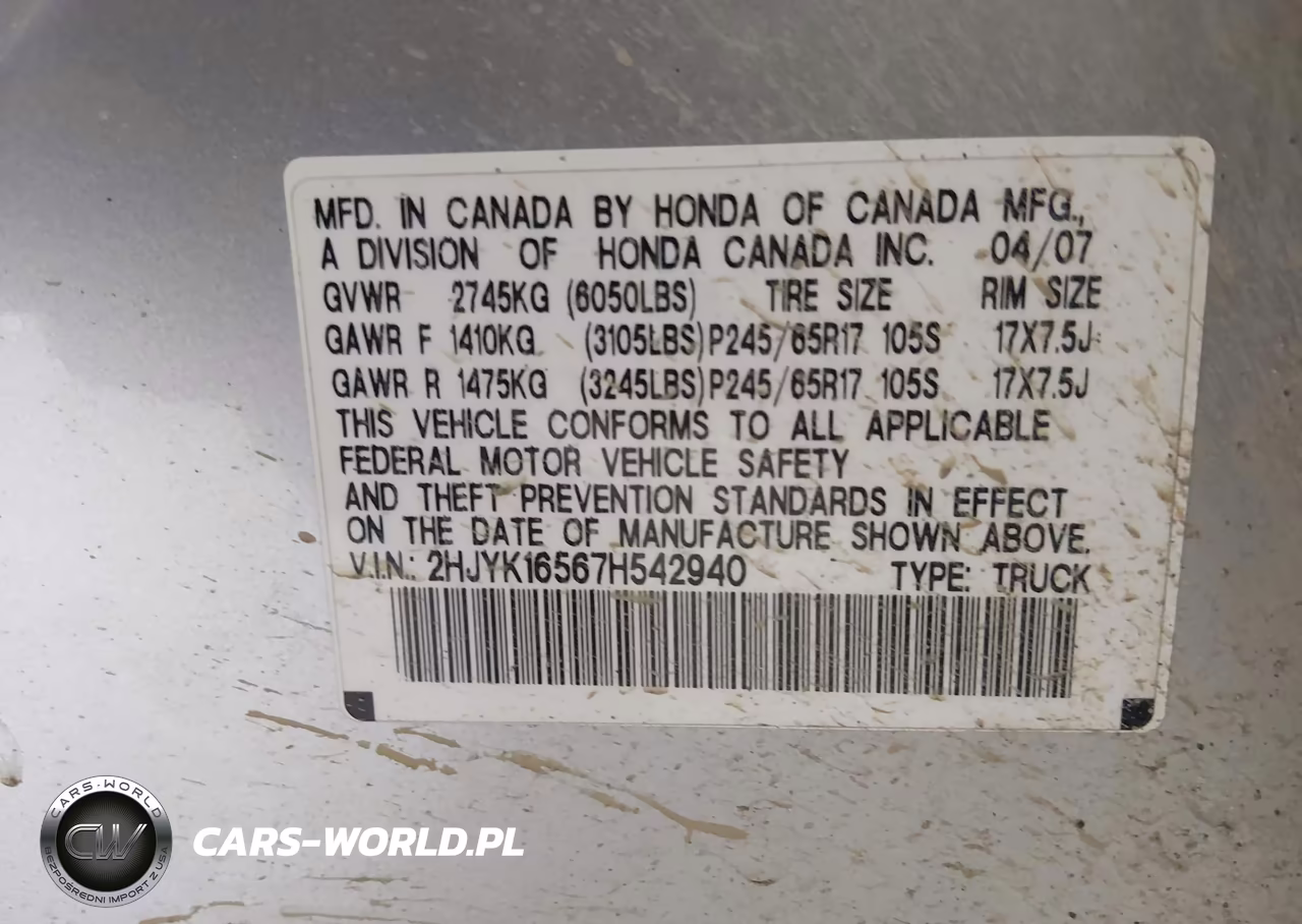 2007 Honda Ridgeline Rtl VIN:2HJYK16567H542940 - 9