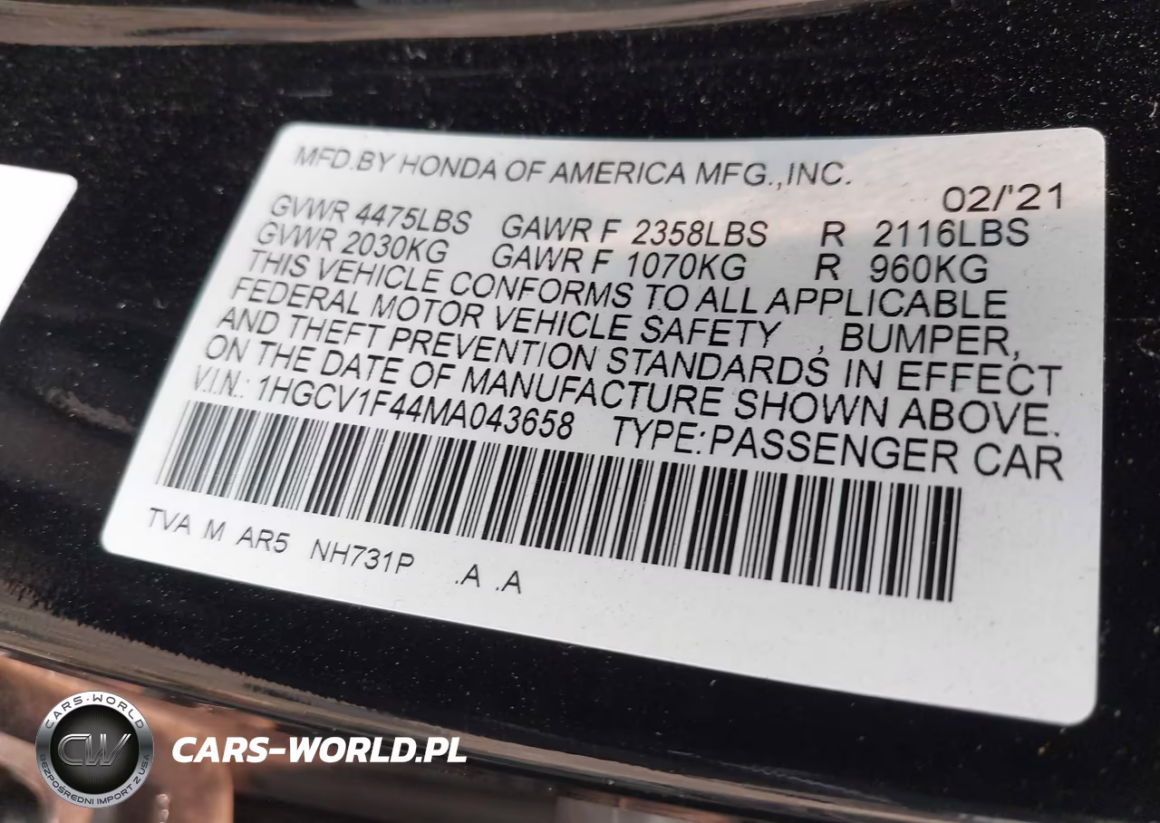 2021 Honda Accord Sport Special Edition VIN:1HGCV1F44MA043658 - 9